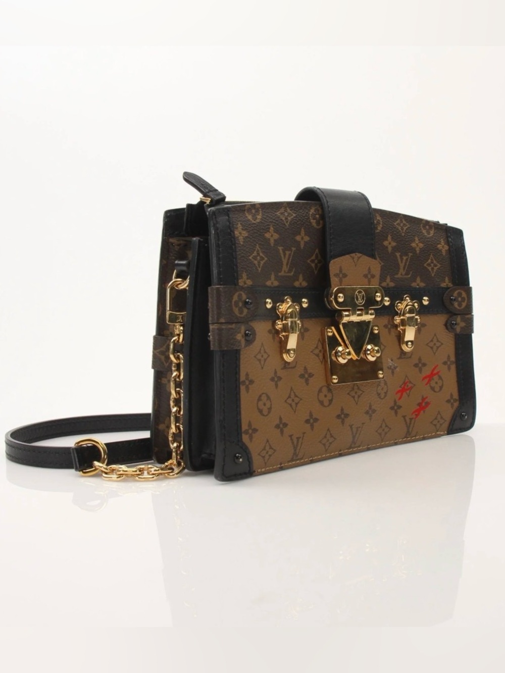 Louis Vuitton Brown Monogram Trunk Crossbody with Black Trim and Gold Hardware